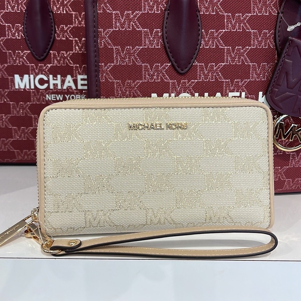Michael Kors Jet Set Travel Large Phone Case Wristlet Wallet MK Natural Multi - Picture 11 of 16